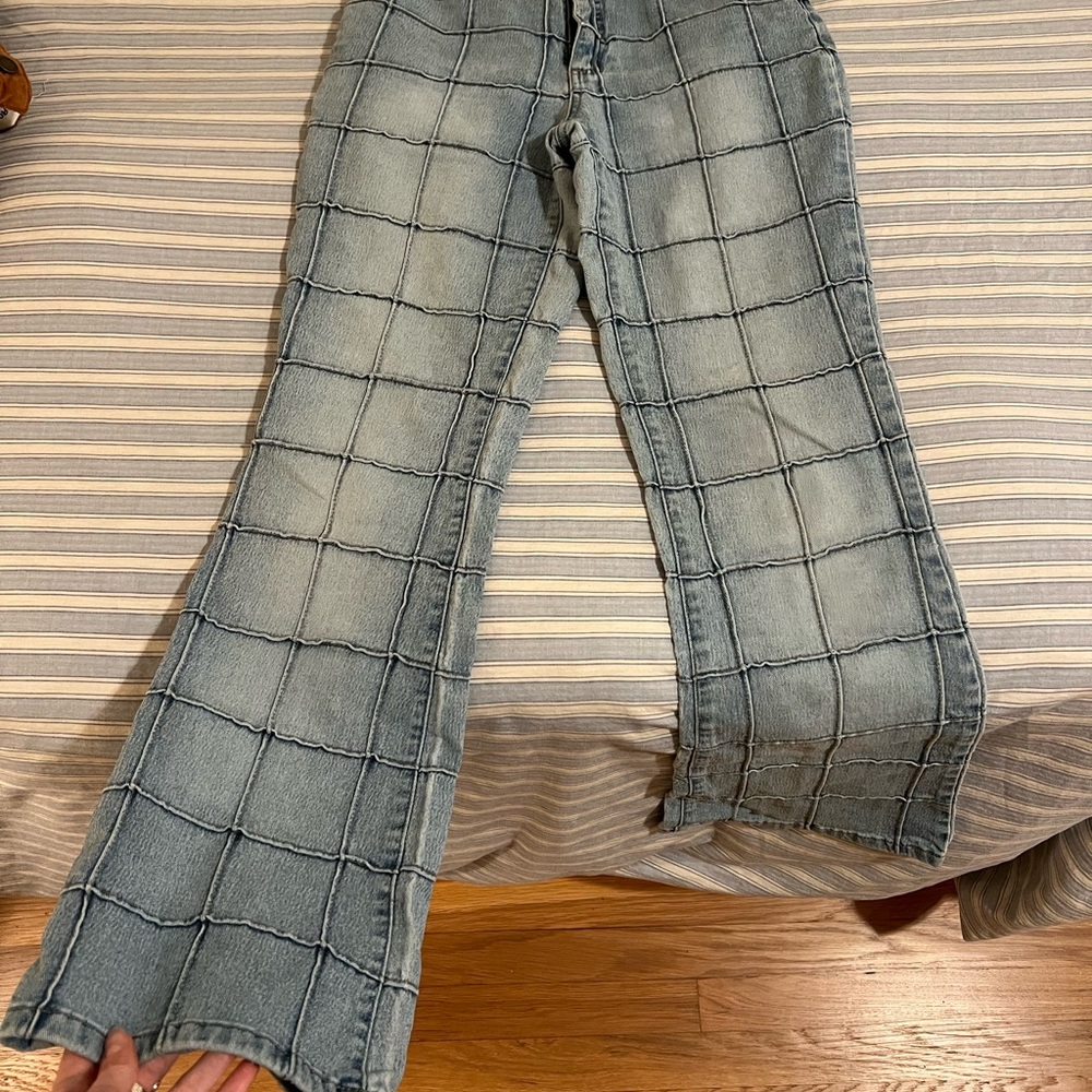 Funky vintage 90s patchwork flare jeans